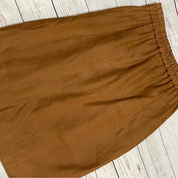 100% Linen Vintage Lightweight Size 4 Brown Knee-Length A-Line Skirt with Pleats - Picture 3 of 10